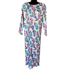 Mary McFadden Vintage Floral Long Sleeve Pleated Maxi Dress